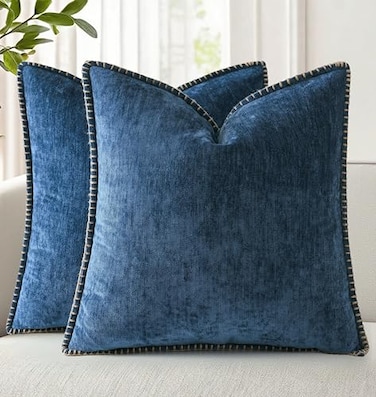 decorUhome Patriotic Chenille Soft Cozy Throw Pillow Covers 16x16 Set of 2 Coastal Modern Farmhouse Boho Velvet Decorative Pillow Cases with Stitched Edge for Couch Sofa Bed Home Decor Poseidon