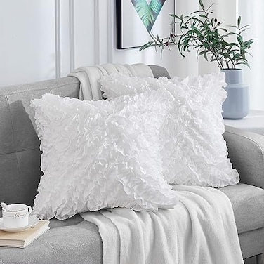 Leeden Throw Pillow Covers Set of 2 3D Design Handmade Cute Ruffles Pillowcase Christmas Decorative Cushion Cover for Sofa Couch Bedroom Living Room 22 x 22 inch White
