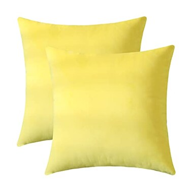 Jeneoo Fall Velvet Throw Pillow Covers 16x16 Inch 2 Pack Super Soft Thick Decorative Square Cushion Cases for Sofa Couch Bedroom Car Lemon Yellow