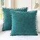 CaliTime Throw Pillow Covers Decorative 18 X 18 Inches Pack of 2 Cozy Solid Dyed Soft Chenille Cushion Cases with Pom Poms for Couch Sofa Bed Living Room Home Teal
