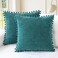 CaliTime Throw Pillow Covers Decorative 18 X 18 Inches Pack of 2 Cozy Solid Dyed Soft Chenille Cushion Cases with Pom Poms for Couch Sofa Bed Living Room Home Teal