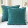 CaliTime Throw Pillow Covers Decorative 18 X 18 Inches Pack of 2 Cozy Solid Dyed Soft Chenille Cushion Cases with Pom Poms for Couch Sofa Bed Living Room Home Teal