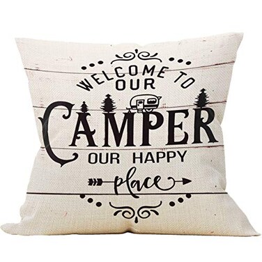Mancheng-zi Manchengzi Happy Camper Pillow 18 x 18 Camper Decor RV Decorations