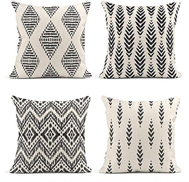 ArtSocket Set of 4 Throw Pillow Covers Ikat Tribal and Boho Bohemian Black Ethnic Herringbone for Ideas Decor Linen Outdoor Pillow Cases Home Decorative Square 22x22 Inches Pillowcases