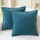 CaliTime Throw Pillow Covers Decorative 18 X 18 Inches Pack of 2 Cotton Thread Stitching Edges Solid Dyed Soft Chenille Cushion Cases for Couch Sofa Bed Living Room Farmhouse Ocean Blue