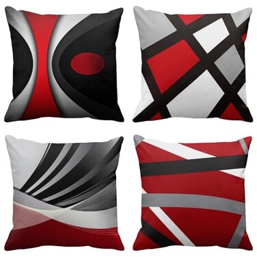Emvency Set of 4 Throw Pillow Covers Modern Abstract Red Stripes Gray Black White Acrylic Bold Grey Decorative Pillow Cases Home Decor Square 22x22 Inches Pillowcases