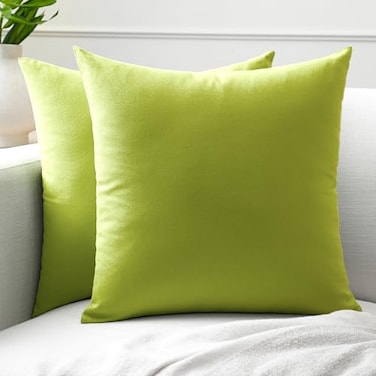 Encasa XO Throw Pillow Covers 24x24 in Set of 2 Lime Green No Inserts Cotton Pillow Covers for Living Room Bed Sofa Couch Decorative Cushion Covers with Improved Zipper