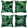 Bonhause Tropical Green Leaves Pillow Covers 18x18 Palm Leaf Decorative Pillow Cases Polyester Linen Summer Cushion Covers for Sofa Couch Home Decor Set of 4