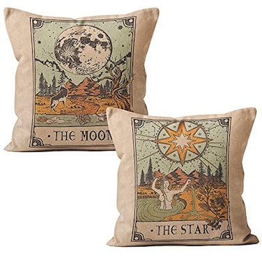 M-Qizi MQizi Tarot Card Pillow Covers Set 2 Pieces 18 X 18 Pillow Cover Witchy Decorative Pillows Astrology Constellation Pillow Cover Tarot Gifts Witch DecorMoonStar
