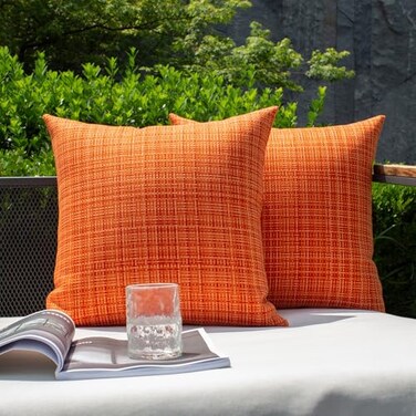 K KEVIN Kevin Textile Pack of 2 Decorative Outdoor Waterproof Fall Throw Pillow Covers Stripe Square Pillowcases Modern Autumn Decorative Cushion Cases for Patio Couch Bench 22 x 22 Inch Orange