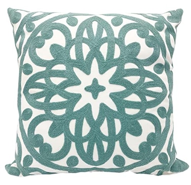 Alysheer Embroidered Decorative Throw Pillow Cover 18x18 inch Cozy Cool Boho Mandala Chic Knit Pattern Durable 100 Cotton Cushion Case for Sofa Couch Living Room Bedroom Office Gifts Aqua Blue