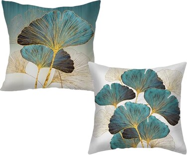 F Finerease Throw Pillow Cover Teal Ginkgo Leaves 18 x 18 Inch Turquoise Pillow Cushion Cover Set of 2 Square Cushion Case Great for Sofa Bedroom Yard Living Room Home Decor