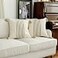 IKATYARN 18 x 18 Inches Pack of 2 Boho Beige and Off White Embroidery Striped Throw Pillow Cover Soft Chenille Pillowcase with Tassels Modern Farmhouse Decor Cushion Cover for Couch Sofa Bed