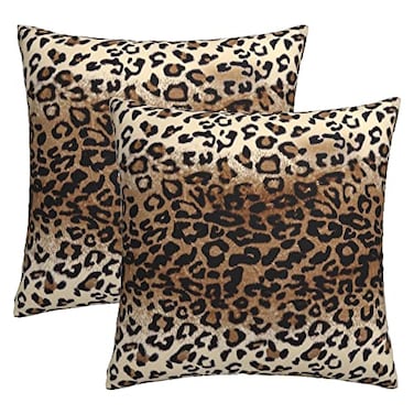Sweetshow Brown Leopard Pillow Cover 18x18 Inches Cheetah Throw Pillows Set of 2 Soft Cotton Leopard Print Decorative Throw Pillow Covers for Home Couch Sofa Bedroom Livingroom