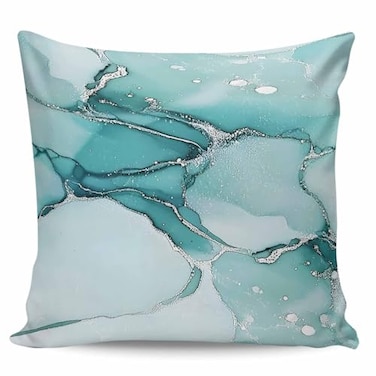 Roses Garden Decorative Throw Pillow Cover Blue Aqua Turquoise Teal Marble Textured Pillow Case Square Cushion Cover Super Soft Brushed Fabric Pillowcase for Home Couch Sofa Bed 20 x 20