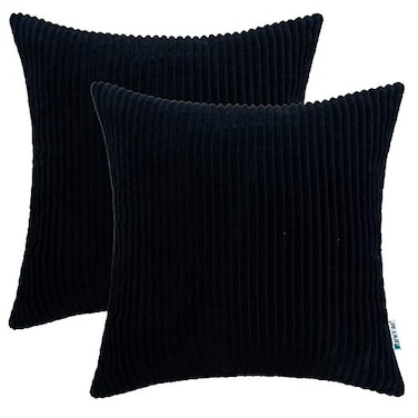 HWY 50 Black Corduroy Throw Pillow Covers 20x20 Inch Set of 2 Soft Cozy Decorative Cushion Cases for Couch Sofa Bed Living Room Boho Striped Home Decor