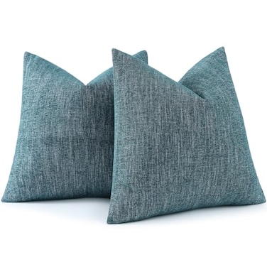 decorUhome Chenille Decorative Throw Pillow Covers 16x16 Set of 2 Farmhouse Textured Square Neutral Solid Accent Pillow Covers for Couch Sofa Bed Living Room Home Decor Teal