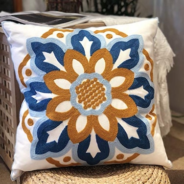 KITTMIN Sunflower Embroidery Pillow Cover 18x18 1 Pack Solo 3D Floral Accent for Armchair Bed Cute Spring Summer Decor Gift Breathable Cotton Canvas Orange No Insert