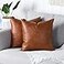 MANDIOO Set of 2 Faux Leather Decorative Throw Pillow Covers Modern Solid Outdoor Cushion Cases Luxury Pillowcases for Couch Sofa Bed 14x14 Inches Brown