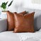 MANDIOO Set of 2 Faux Leather Decorative Throw Pillow Covers Modern Solid Outdoor Cushion Cases Luxury Pillowcases for Couch Sofa Bed 14x14 Inches Brown