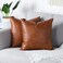 MANDIOO Set of 2 Faux Leather Decorative Throw Pillow Covers Modern Solid Outdoor Cushion Cases Luxury Pillowcases for Couch Sofa Bed 14x14 Inches Brown