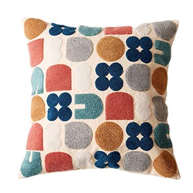 vctops Boho Geometric Tufted Decorative Throw Pillow Cover Farmhouse Cotton Embroidery Accent Square Cushion Case for Couch Sofa Bed EmbroideryK 18x18
