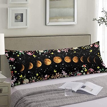KENADVI Moon Phases Body Pillow Cover Moon Phase Moonlit Star Night Bobo Flowers Long Pillow Case Protector with Zipper Rectangle Soft Large Pillow Cases Covers for BeddingCouchSofa 20x54