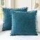 CaliTime Throw Pillow Covers Decorative 18 X 18 Inches Pack of 2 Cozy Solid Dyed Soft Chenille Cushion Cases with Pom Poms for Couch Sofa Bed Living Room Home Ocean Blue