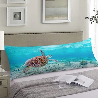 AIMSTONG Sea Turtle Body Pillow Cover Coastal Ocean Nautical Animal Underwater Marine Aqua Blue Long Case Protector with Zipper Decorative Soft Large Cases Covers Cushion for BedCouch 20x54