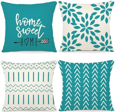 YCOLL Pillow Covers 20x20 Set of 4 Modern Sofa Throw Pillow Cover Decorative Outdoor Linen Fabric Pillow Case for Couch Bed Car Aqua Blue