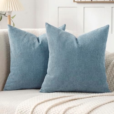 Jepeak 20x20 Inch Decorative Chenille Throw Pillow Covers Pack of 2 Cozy Concise Pillow Cases Soft Farmhouse Modern Square Cushion Covers for Sofa Couch Bed Living Room Home Decor Dusty Blue
