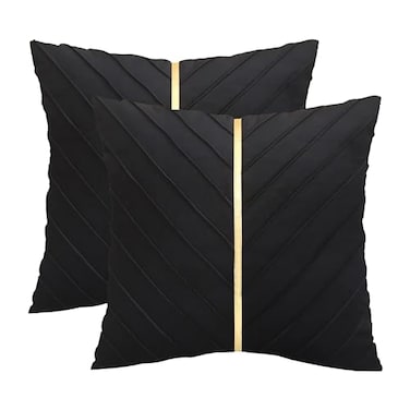 Tosleo Black Pillow Covers 18 x18 Pack of 2 with Gold Leather Soft Velvet Throw Pillow Covers Decorative Couch Pillow Cover Luxury Modern Pillowcases Spring Summer Home Decor for Wedding Sofa Bed