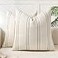 AELS 18x18 Decorative Farmhouse Linen Blend Throw Pillow Covers Boho Textured Pillow Case Set of 2 Beige with White Gray Stitch Yarn Dyed Stripe Cushion Cover for Sofa Living Room Cover ONLY