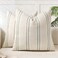 AELS 18x18 Decorative Farmhouse Linen Blend Throw Pillow Covers Boho Textured Pillow Case Set of 2 Beige with White Gray Stitch Yarn Dyed Stripe Cushion Cover for Sofa Living Room Cover ONLY
