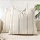 AELS 18x18 Decorative Farmhouse Linen Blend Throw Pillow Covers Boho Textured Pillow Case Set of 2 Beige with White Gray Stitch Yarn Dyed Stripe Cushion Cover for Sofa Living Room Cover ONLY