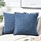 Fancy Homi Set of 2 Dusty Blue Decorative Throw Pillow Covers 20x20 Inch with Pompoms for Couch Bed Sofa Rustic Farmhouse Boho Home Decor Soft Plush Corduroy Cute Cushion Case 50x50 cm