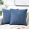 Fancy Homi Set of 2 Dusty Blue Decorative Throw Pillow Covers 20x20 Inch with Pompoms for Couch Bed Sofa Rustic Farmhouse Boho Home Decor Soft Plush Corduroy Cute Cushion Case 50x50 cm