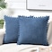 Fancy Homi Set of 2 Dusty Blue Decorative Throw Pillow Covers 20x20 Inch with Pompoms for Couch Bed Sofa Rustic Farmhouse Boho Home Decor Soft Plush Corduroy Cute Cushion Case 50x50 cm