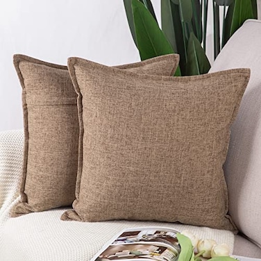 MADIZZ Pack of 2 Decorative Faux Linen Throw Pillow Covers 20x20 Inch Light Brown Natural Soft Boho Farmhouse Couch Throw Pillows for Bed Accent Modern Pillowcase for Sofa Living Room Home Decor