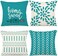 YCOLL Pillow Covers 18x18 Set of 4 Modern Sofa Throw Pillow Cover Decorative Outdoor Linen Fabric Pillow Case for Couch Bed Car Aqua Blue