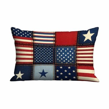 Mugod Cushion Cover American Flag Stripe and Star PatchworkPillow Case for Bed Couch Sofa Office Decor 20x30 Inches
