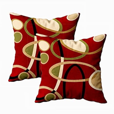 CAPSCEOLL Throw Pillow Cover Red Tan Black Geometric Circle Printing Pillowcase 20X20 Inch Set of 2 Home Decor Zipper Square Classic Style Pillowcase for Living Room