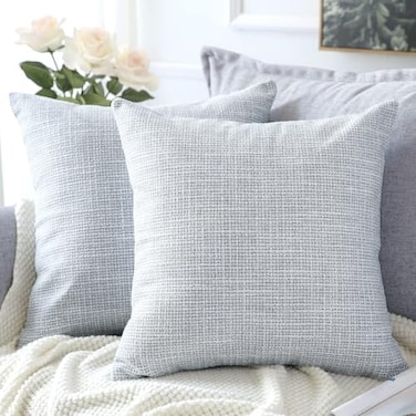 OTOSTAR Linen Throw Pillow Covers Set of 2 Decorative Square Pillowcases Cushion Covers 22x22 Inch for Home Decor Sofa Bedroom Car 55 x 55 CM Grey Blue More Grey