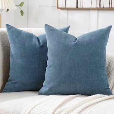 Jepeak 20x20 Inch Decorative Chenille Throw Pillow Covers Pack of 2 Cozy Concise Pillow Cases Soft Farmhouse Modern Square Cushion Covers for Sofa Couch Bed Living Room Home Decor Steelblue
