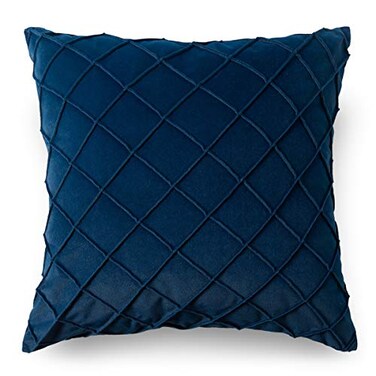 PLWORLD Blue Throw Pillow Cover 18x18 Inch Pleated Decorative Soild Square Cushion Case Soft Velvet Textured Pillowcase for Couch Sofa Bed Patio 1PC Cover Only No Insert
