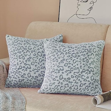 FY FIBER HOUSE Leopard Print Pillow Cover Flannel Fleece Throw Pillow Cases Covers for Couch Bed Sofa Set of 2 16 x 16 Inch Blue