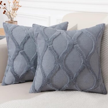 decorUhome Summer Throw Pillow Covers 18x18 Inch Set of 2 Soft Plush Faux Fur Wool Blue Grey Accent Couch Pillow Covers for Modern Farmhouse Bed Sofa Living Room