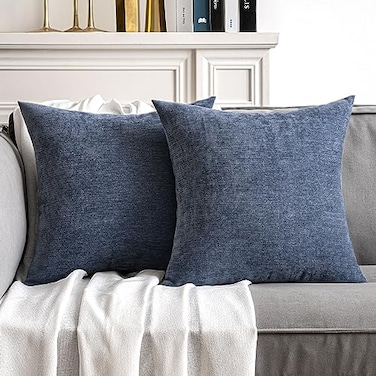 MIULEE Pack of 2 Blue Decorative Pillow Covers 22x22 Inch Soft Chenille Couch Throw Pillows Farmhouse Cushion Covers for Home Decor Sofa Bedroom Living Room