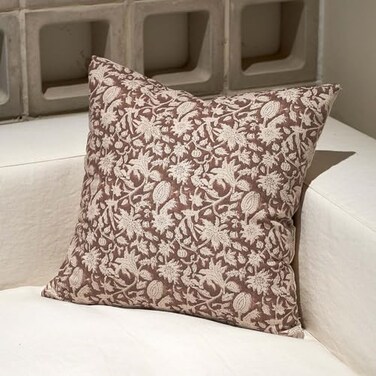 Amor Virisso Throw Pillow Covers 20x20 Floral Pillow Covers Block Print Farmhouse Neutral Pillow Covers Decorative Accent Throw Pillows for Couch Bed Living Room Sofa Pillows 1PC Brown