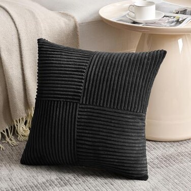 Fancy Homi Black Decorative Throw Pillow Covers 18x18 Inch for Living Room Couch Bed Sofa Rustic Farmhouse Boho Home Decor Soft Corss Corduroy Patchwork Textured Square Cushion Case 45x45 cm